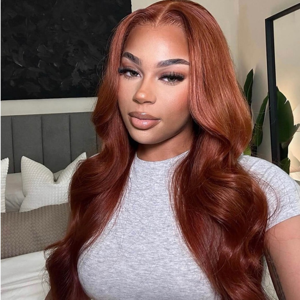 Reddish Brown Glueless Wig Brazilian 13×4 Body Wave Full Frontal HD Lace Wig 180